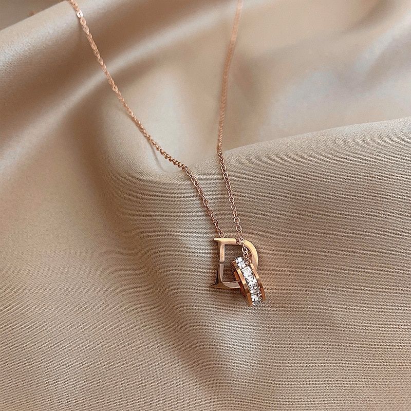 New Classic Zircon D Letter Pendant Titanium Steel Short Necklace For Woman Fashion Girl's Clavicle Chain Sexy Neck Jewelry