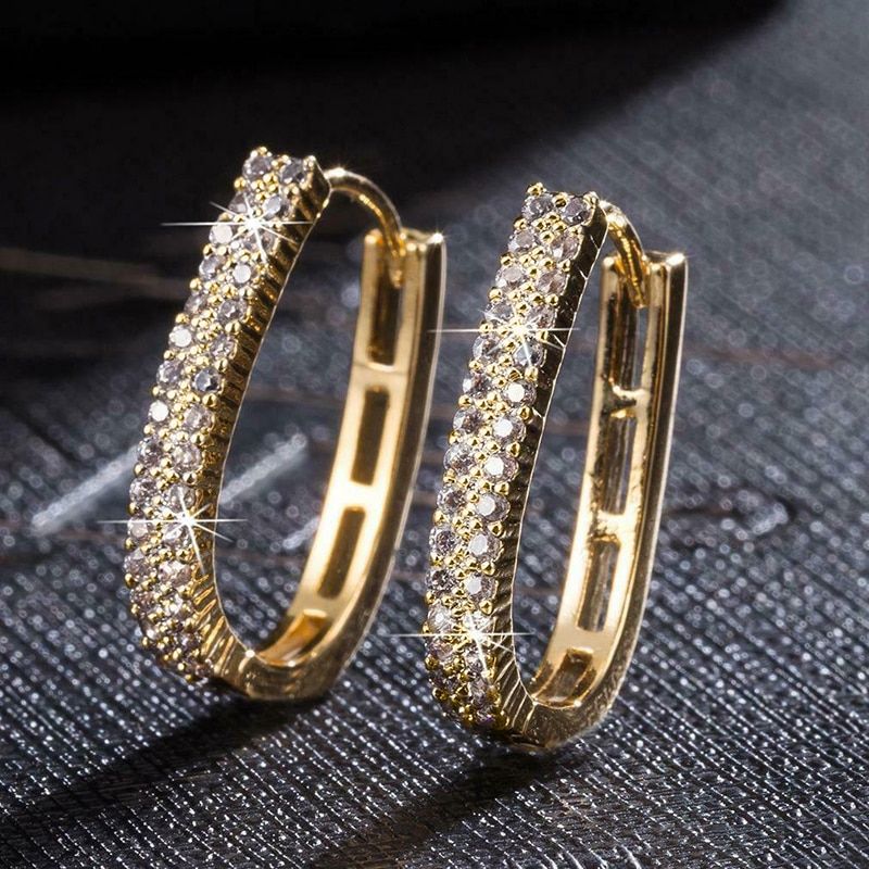 Luxury Full Paved CZ Hoop Earrings for Women Simple Elegant Lady's Ear Earrings Wedding Party Daily Wear Fashion Jewelry