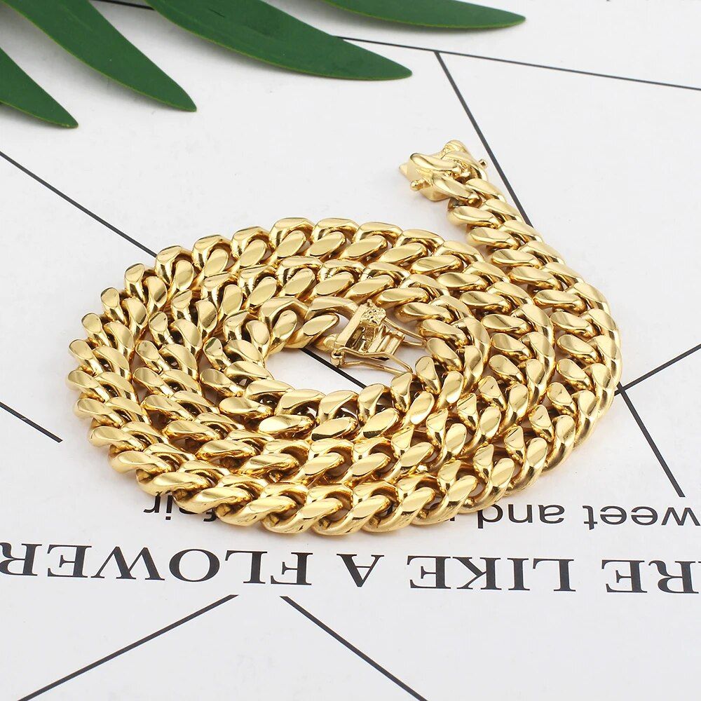 316L Stainless Steel Gold Necklace Chains High Quality Gold Color Plating Curb Cuban Chain Accesories For Men Women Jewelry Gift