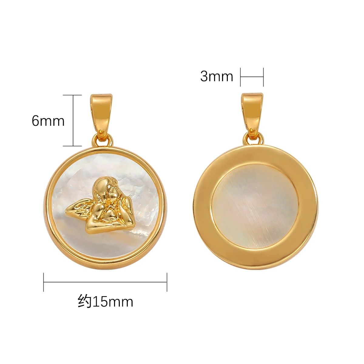 Fashion Cute 18K Gold Plated Brass Copper Cupid Angel Charm Pendant with Natural Shell MOP for Necklace DIY Jewelry Making