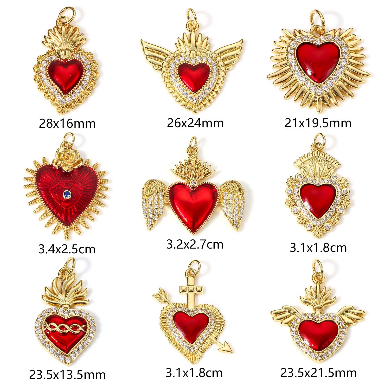 Red Heart Shape Copper Pendant Copper Religious Pendants 18K Gold Plated Red Heart Enamel Necklace Penadants Jewelry Accessories