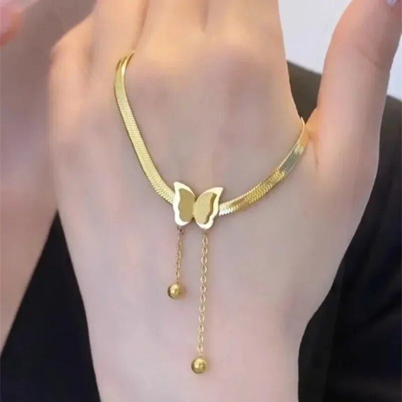 Necklace Women Gold Color Stainless Steel Snake Chains Aesthetic Charm Choker Wedding Party 2023 Jewelry Gift