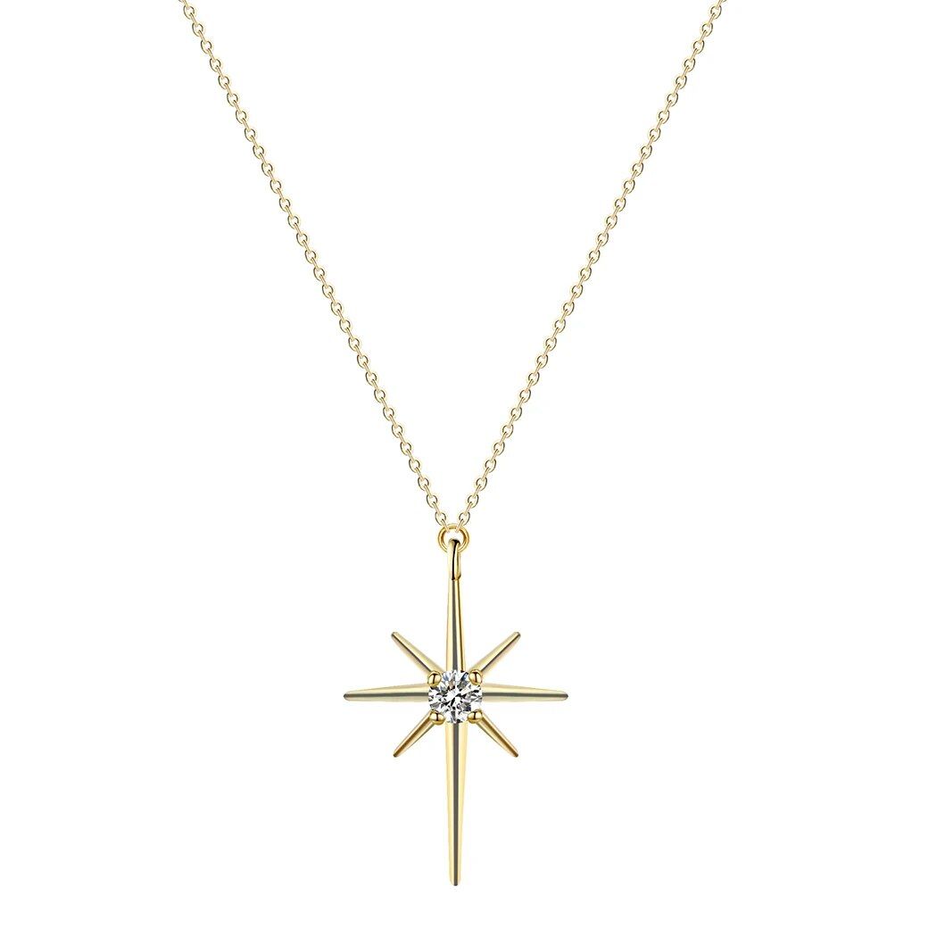 Copper  Gold Plated Chain And North Star Pendant Necklace For Women