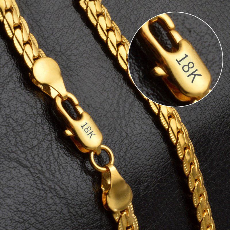 18K Gold Silver Color 6mm Full Sideways Necklace 8 18 20 24 Inch Chain For Woman Men Fashion Wedding Engagement Jewelry