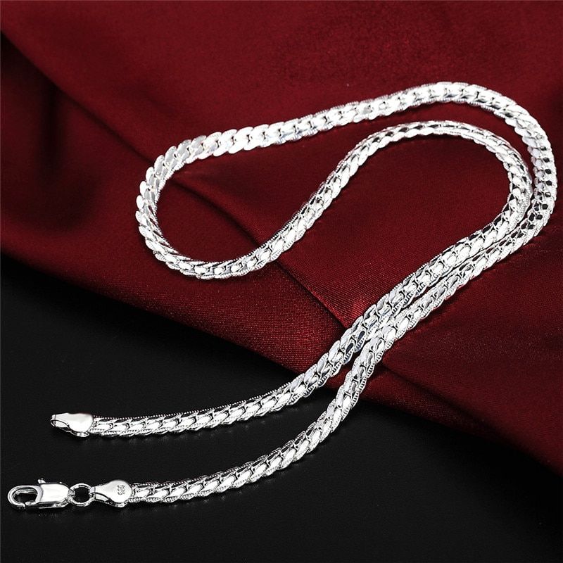 925 Sterling Silver Christmas Gifts European Style Retro 6MM Flat Chain Necklace Fashion For Man Women Jewelry