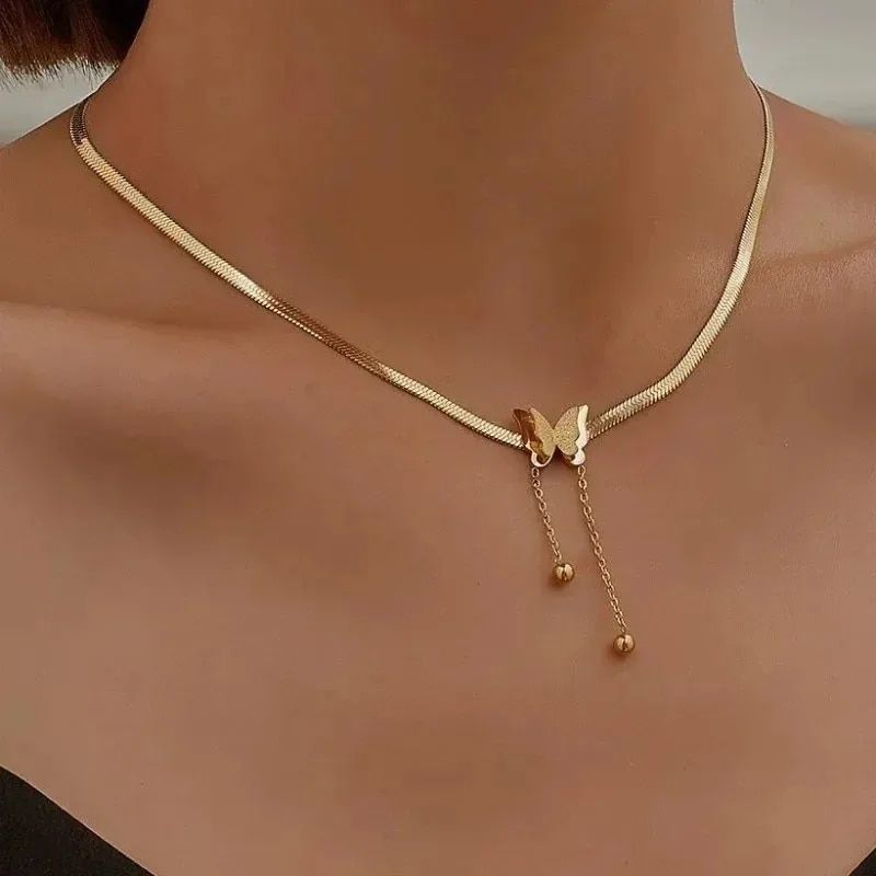 Necklace Women Gold Color Stainless Steel Snake Chains Aesthetic Charm Choker Wedding Party 2023 Jewelry Gift