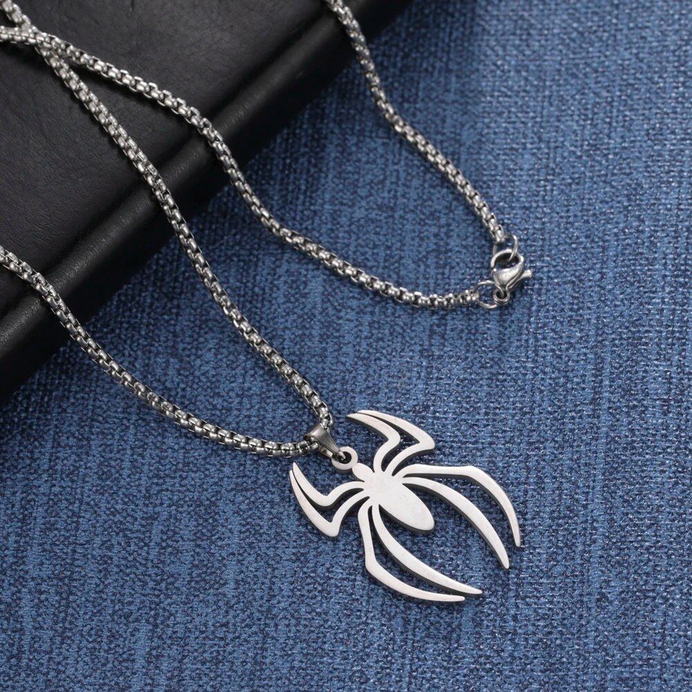 Punk Spider Pendant Necklace for Women Men Stainless Steel Double Layer Clavicle Neck Chain Animal Jewelry Gift