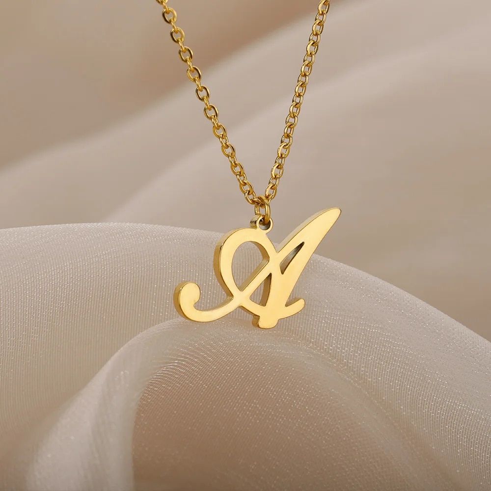 Artistic Cursive Initials Letter Necklace For Women Gold Plated Chain Choker Necklace Charm Collar Stainless Steel Jewelry