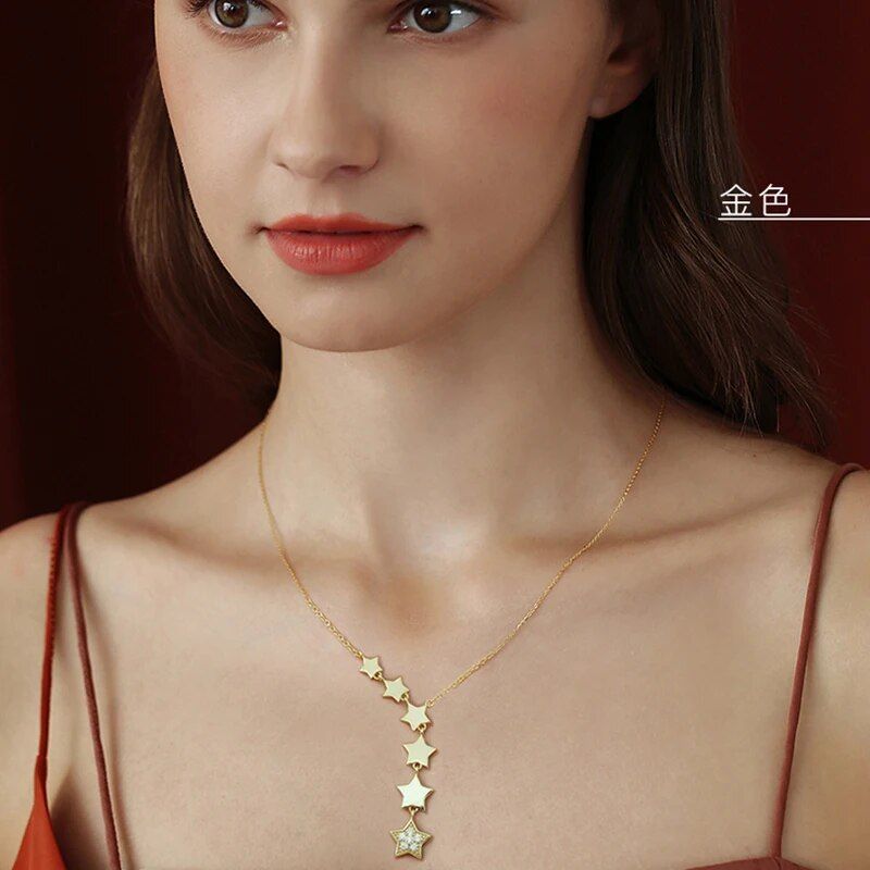 Stainless Steel Gold Color Multip Stars Zircon Necklace For Women Chain Choker Necklace 2021 Trend Fashion Jewelry Gift