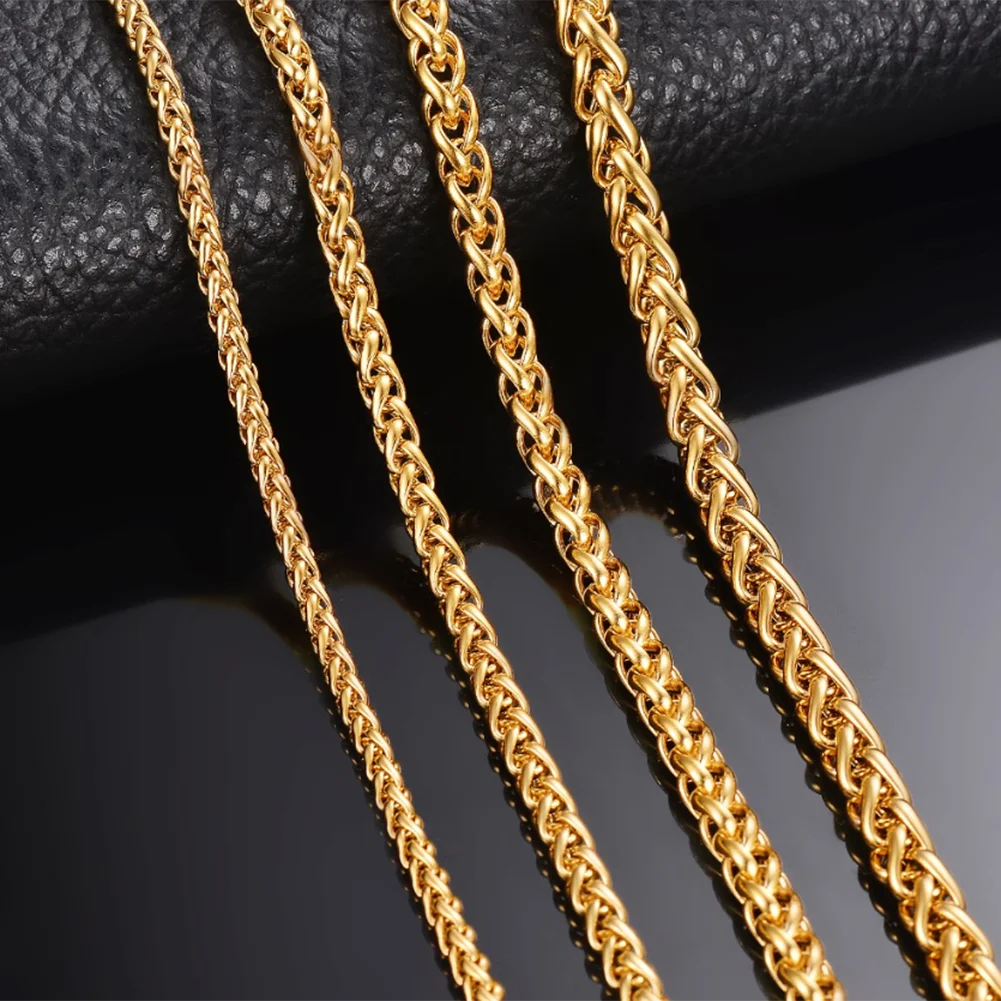 1Pice Width 3-6mm Link Chain Necklace for Men Women Gold Color Stainless Steel Chain Necklace 16-40 inches