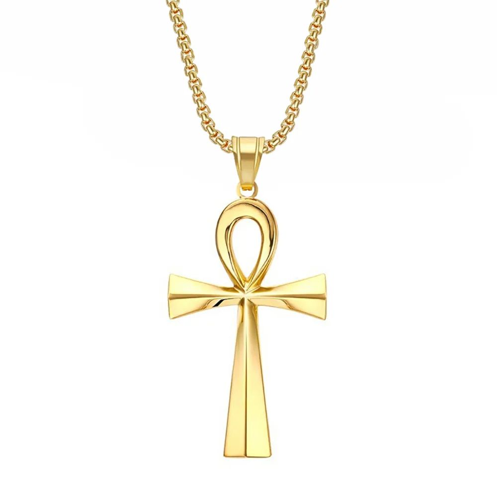 Ancient Egypt Ankh Cross Charm Pendant Gold Silver Color Stainless Steel Amulet Necklaces For Women Men Egyptian Jewelry Gifts