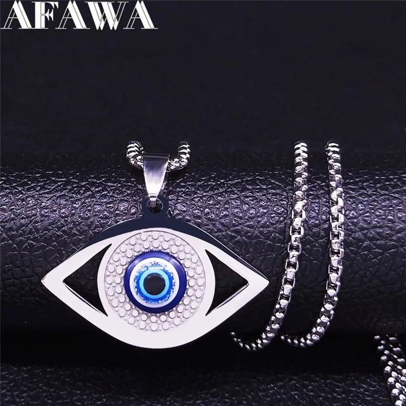 Eye Necklace Stainless Steel Turkish Eye Chain Bracelet Greek Jewelry ojo turco acero inoxidable N1137S02