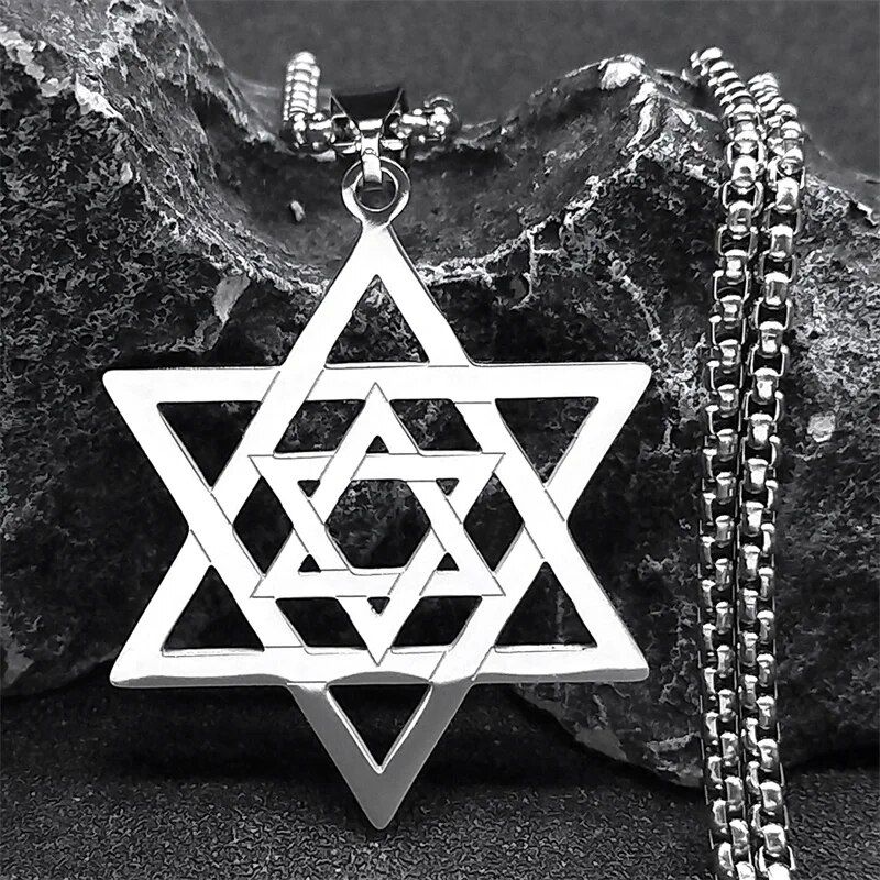 Symbol Pendant Necklace Stainless Steel Silver Color Judaism Star of David Shield Magen Jewelry collar hombre