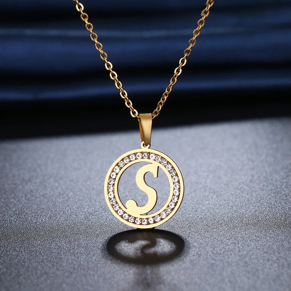 316L Stainless Steel 26 letters A-Z Necklace NEW Crystal Rhinestone Necklaces For Women Wedding Valentine's Day Gifts