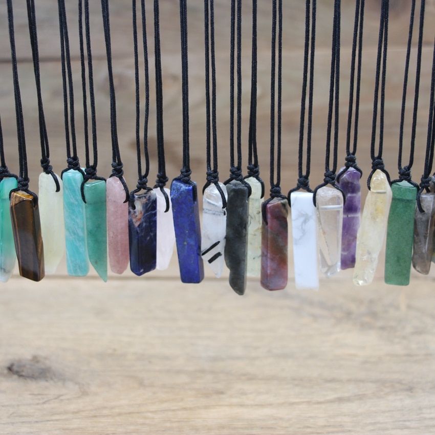 Natural Stone Slice Point Pendants Necklace,Healing Gmes Quartz Lapis Labradorite Turquoises Women Jewelry,QC3012