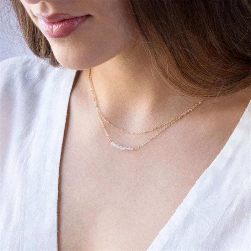 White Quartz Crystal Necklace Chain Choker Handmade Irregular Bar Clear Crystal Pendant Necklace for Women Gift for Her