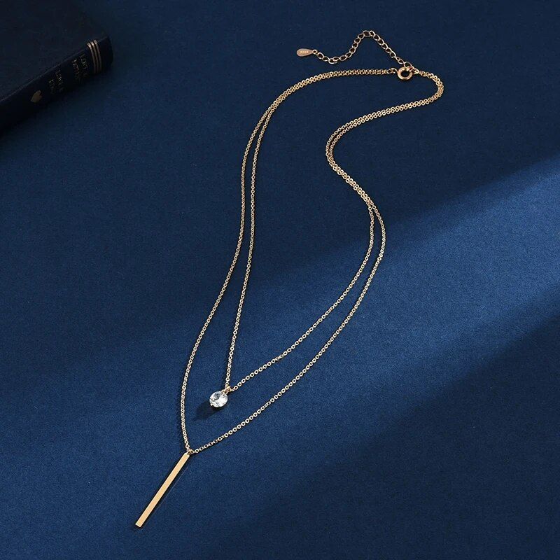 Hot 925 Sterling Silver Double Layer Simple Zircon Choker Strip Pendants Necklaces Girl Wedding Gift Fine Accessories NK093