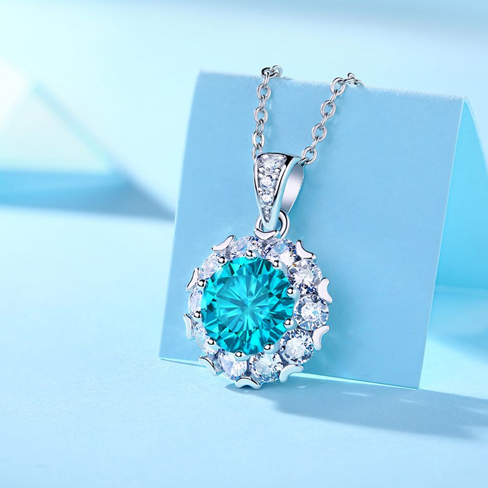 New s9252 Sterling Silver Necklace 3 Carat Blue Moissant Diamond GRA Certificate Women's Necklace Fashion Party Jewelry