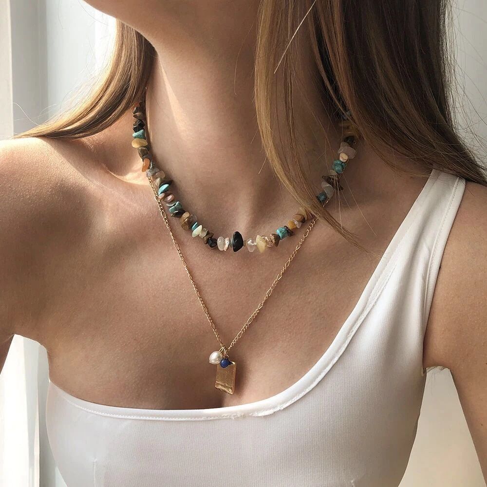 New Fashion Boho Gravel Choker Coral Aventurine Lapis Lazuli Amethyst Quartz Irregular Natural Stone Chips Women Necklaces