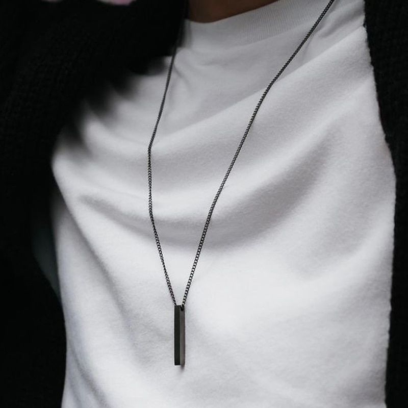 hot classic Rectangle Pendant Necklace men Stainless Steel Black color Cuban Chain Necklace For Men Jewelry Gift