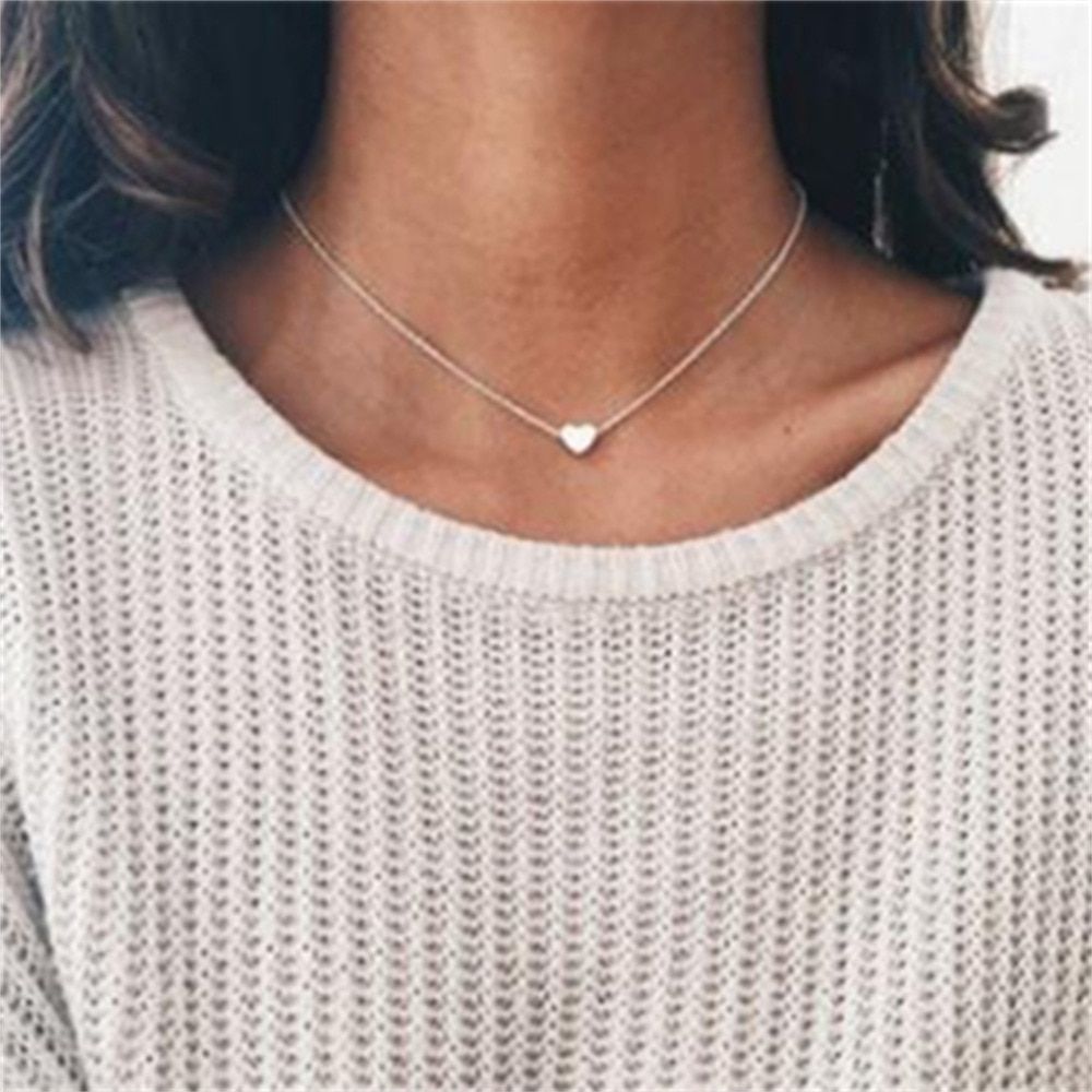 Fashion Silver Color Heart Necklace for Women Girls Teens Vintage Thin Light Bead Chain Minimalist Simple Party Jewelry Gift