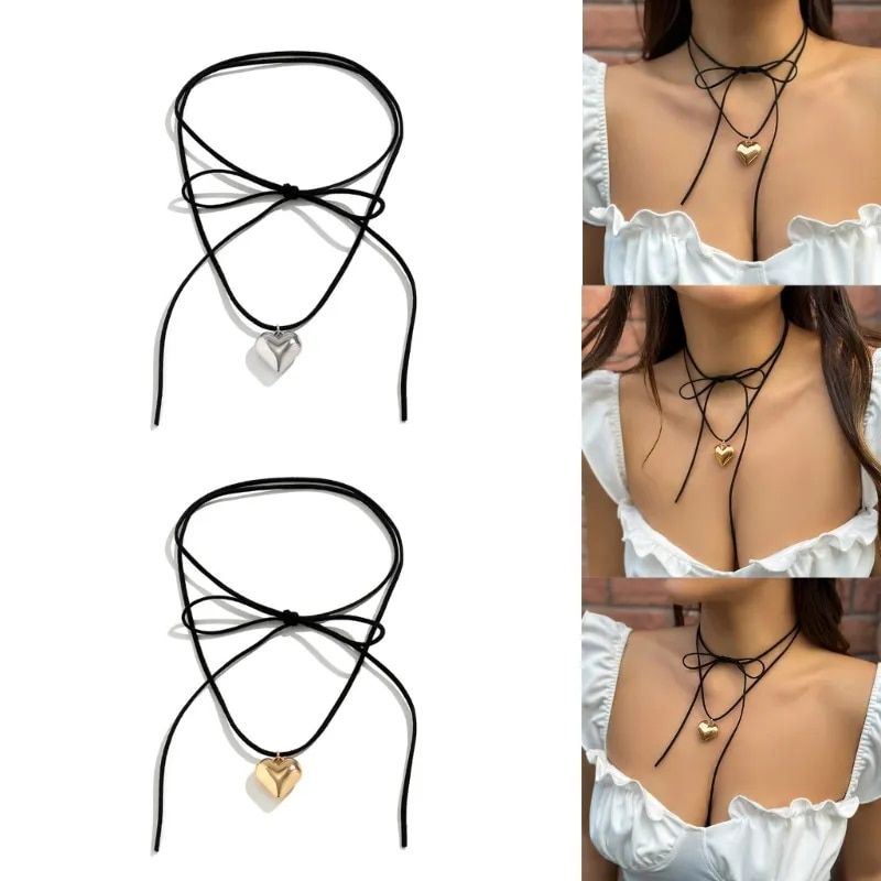 Bow Tie Choker Heart Pendant Collar Necklace Jewelry Clavicle Chain Necklace