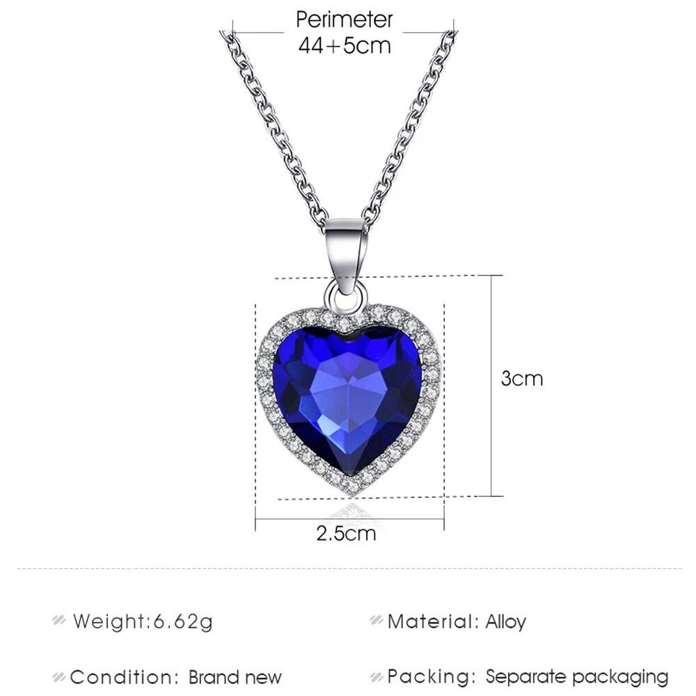 2024 New Titanic Heart Of Ocean Blue Heart Love Forever Pendant Necklace For Women Men Jewelry Gift