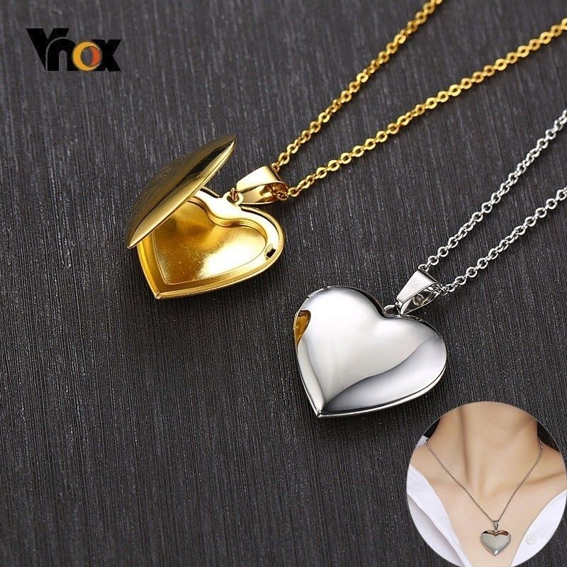 Light Heart Locket Pendants for Women Men Openable Photo Frame Glossy Stainless Steel Necklaces Family Love Collar