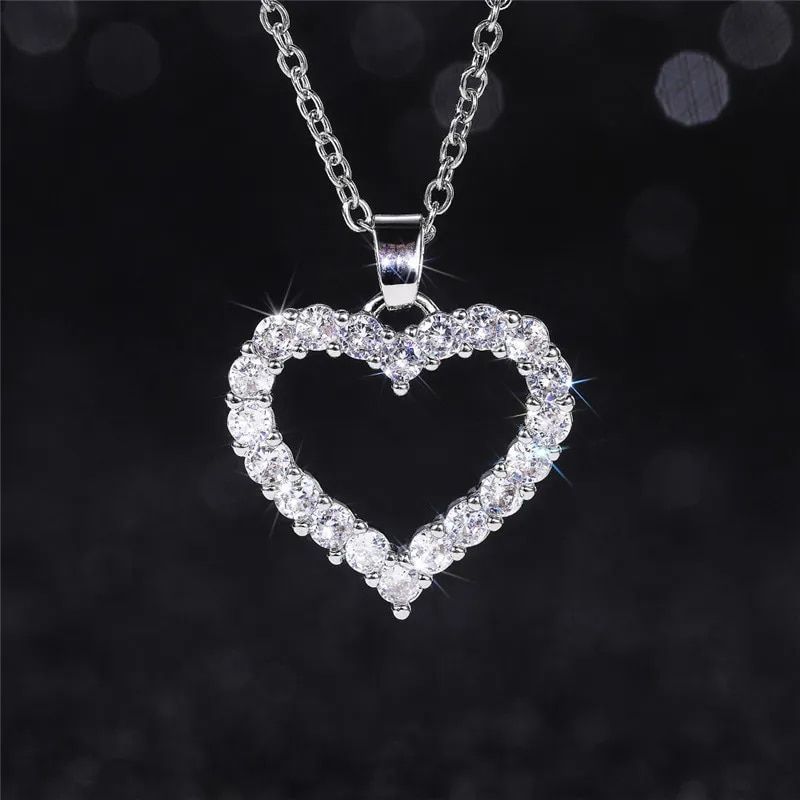 Princess Heart Pendant Necklace Silver Color Romantic Wedding Engagement Necklaces Trendy Jewelry for Women