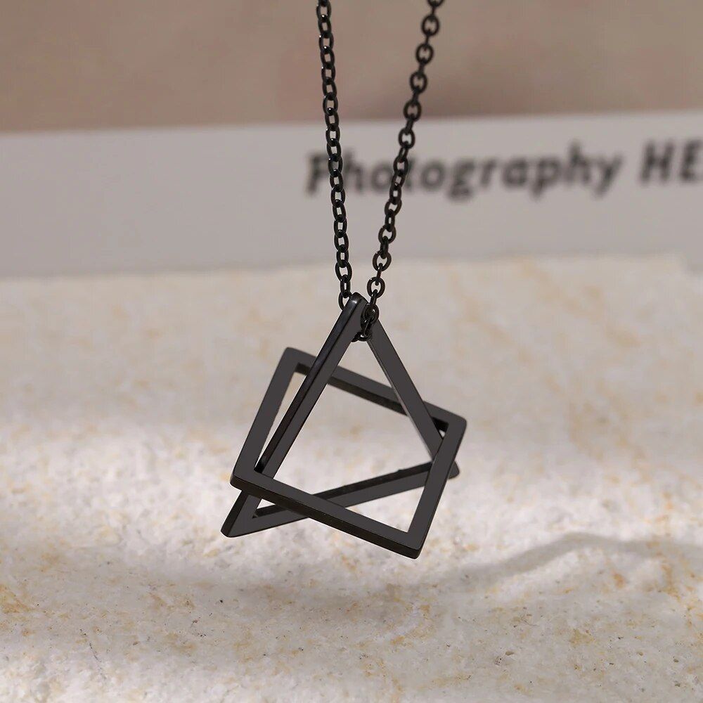 Stainless Steel Necklaces Geometry Interlocking Square Triangle Male Pendant Fashion Male Necklace For Women Jewelry Fine Gifts