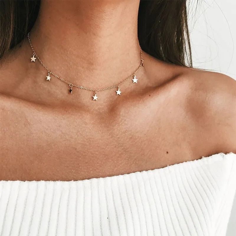 Statement Necklace for Women Stars Dangler Choker Fashionable Clavicle Chain Jewelry Birthday Present Travel Decorations