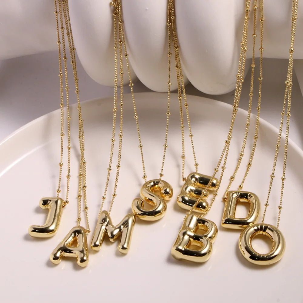 Delicate Bubble Letter Pendant Accessories Temperament Fashionable 26 English Letter Initials Pendant Necklace for Womens