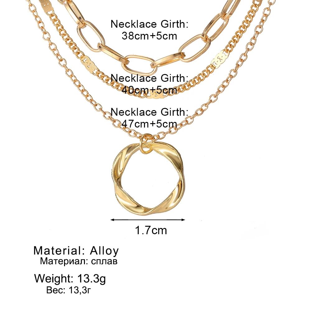 Gold Color Multi Layered Chains Necklace for Women Girls Circle Pendant  Necklaces Fashion Jewelry Gifts