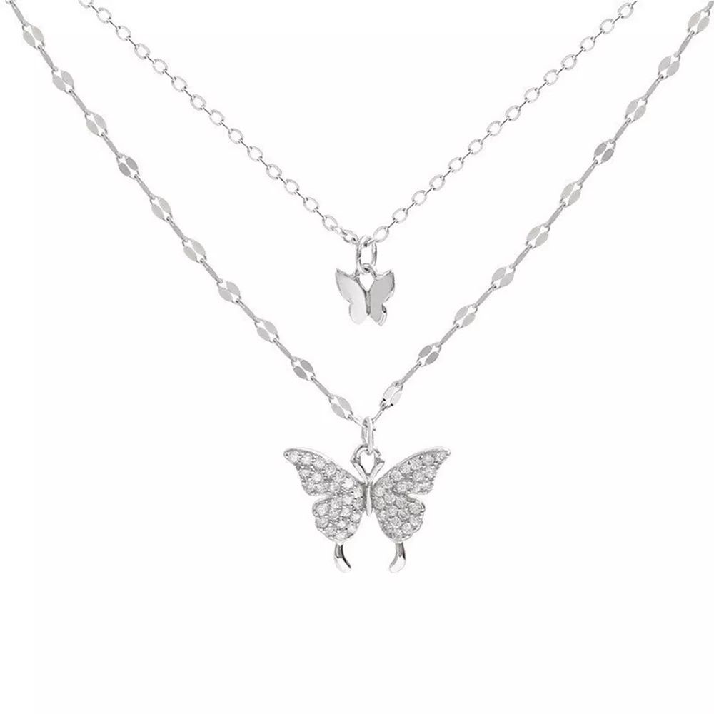 New Shiny Butterfly Necklace Ladies Exquisite Double Layer Clavicle Chain Necklace Jewelry for Ladies Gift