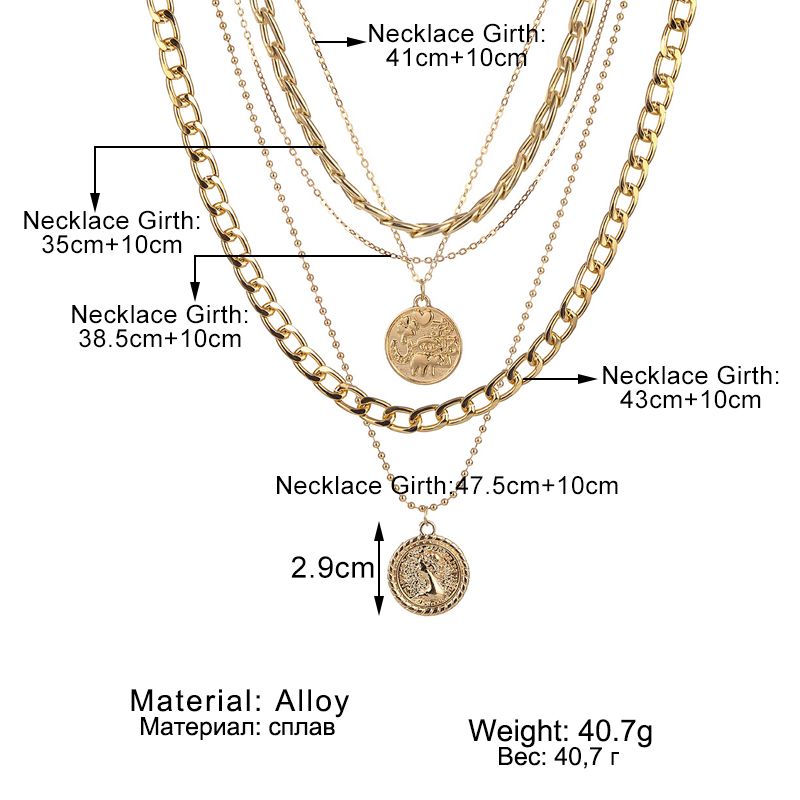 Fashion Thick and Thin Chain Multi-layer Necklace for Women Men Punk Figure Circular Pendant Necklace Vintage Jewelry