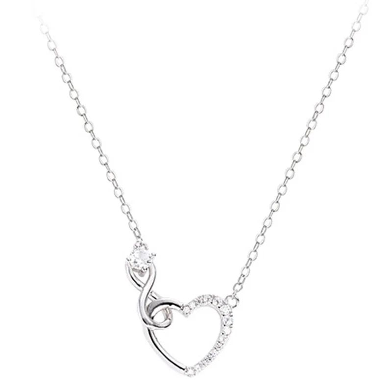 925 Sterling Silver Women Zircon Endless Love Heart Necklace Fashion Clavicle Chain Fine Jewelry Engagement Gift