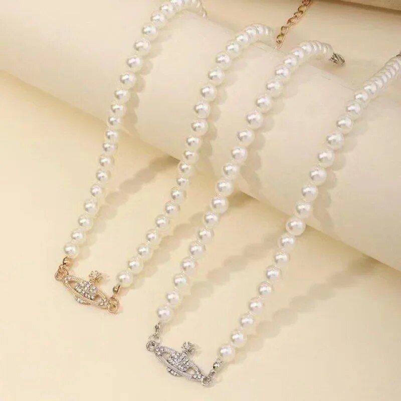 Beautiful And Exquisite Large White Imitation Pearl Cosmic Necklace Women'S Fashion Clavicle Chain Wedding Gift Jewelry Collar