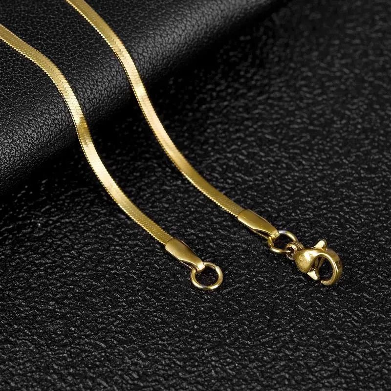 2-5mm Width Stainless Steel Flat Chain Necklace Hot Fashion Herringbone Gold Color Snake Chain for Men Women Gift Jewelry