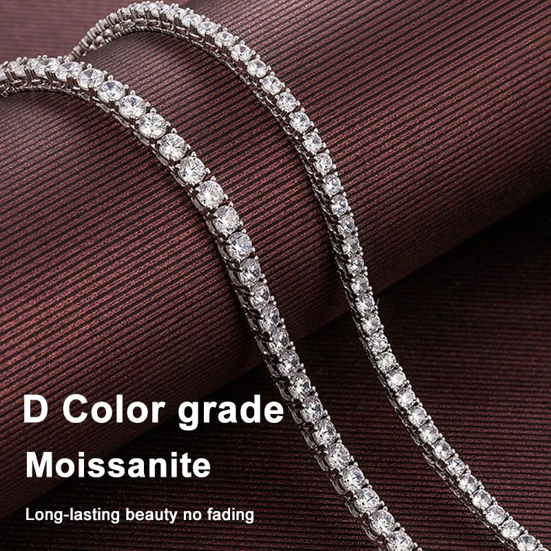 TOYOUTHAGAIN 925 Sterling Silver Moissanite Tennis Necklace for Women Real 4mm Diamonds with GRA Certificate Neck Chain Fine Jewelry