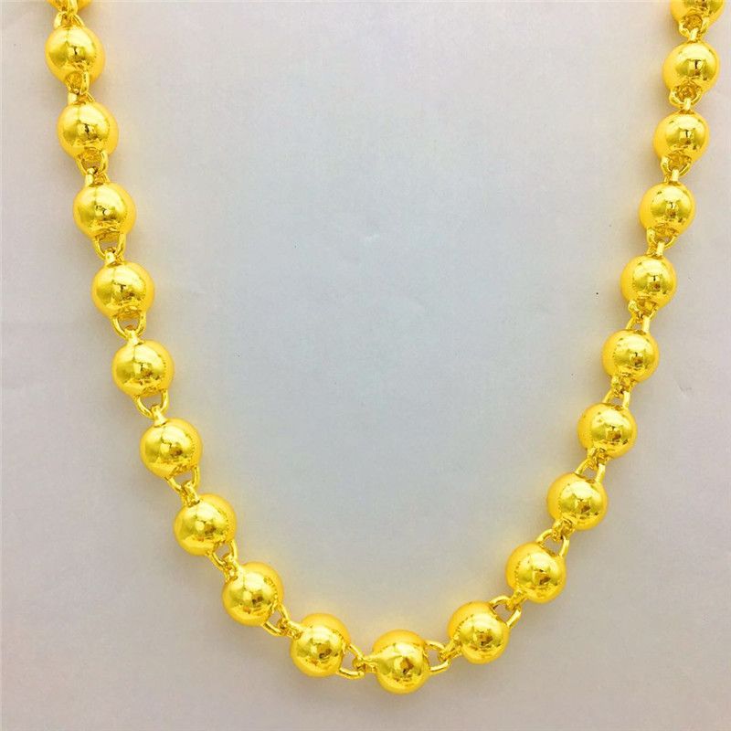 TOYOUTHAGAINMen's Jewelry Round Bead Necklace 18 K Yellow Gold Color Solid Glossy Buddha Pearl Bead Necklace Charm for wedding