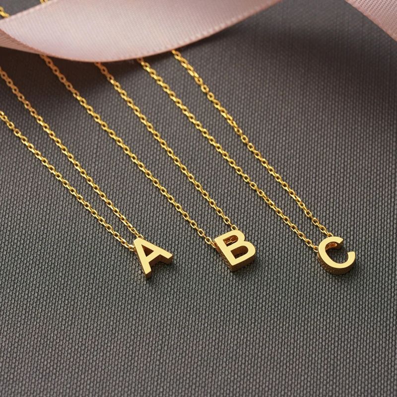 stainless steel Initial Necklace Gold  Color Cut Letters Single Name Choker Necklace For Women Pendant Jewelry Gift dropshipping