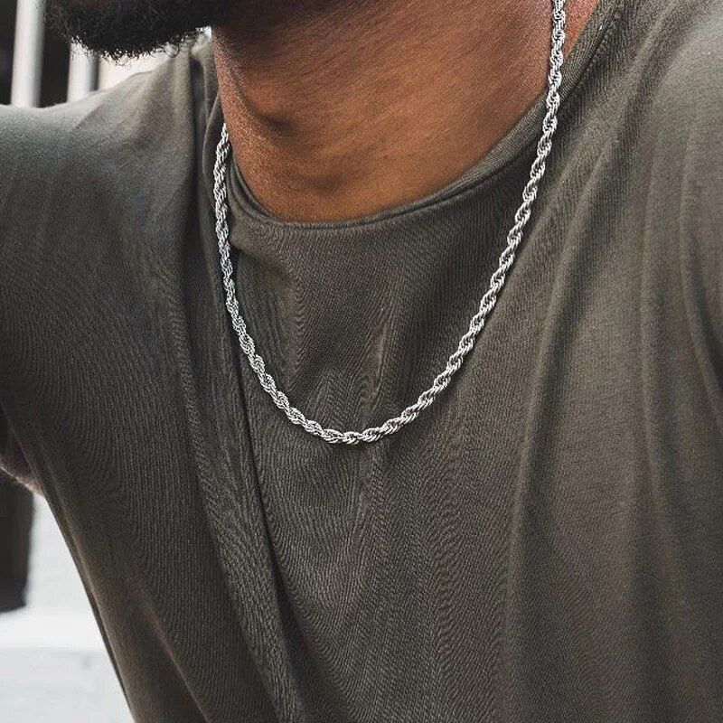 Rope Chain Necklace Men 2022 Classic New Handmade Stainless Steel Twisted Link Chain Necklace For Men Jewelry Gift