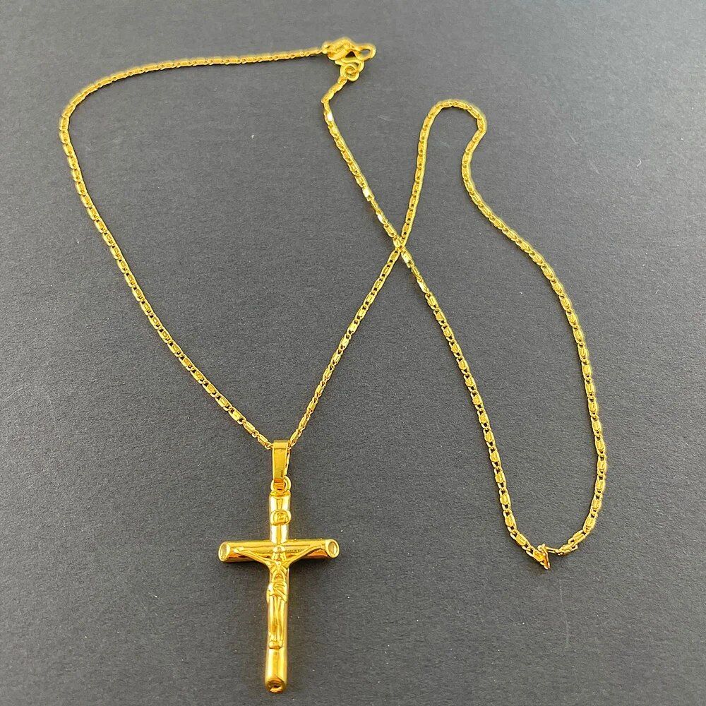 Brand New Authentic 24k Gold Necklace Gold Plated Cross Necklace Women & Men Couple Jewelry Gifts