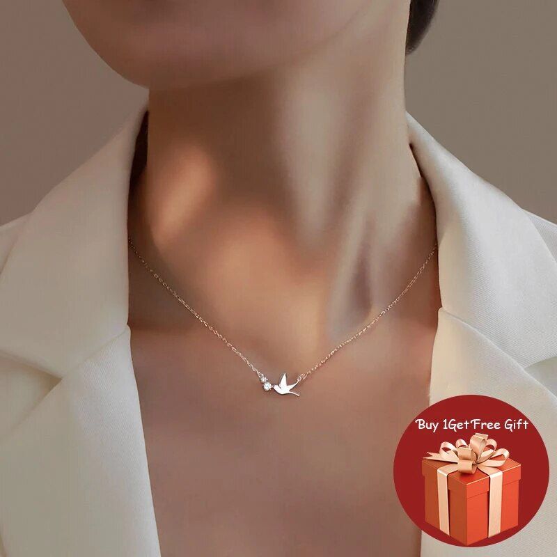 Korean Silver Color Cute White Dove Necklace for Women Fashion Simple Temperament Zircon Clavicle Chain Necklace Jewlery