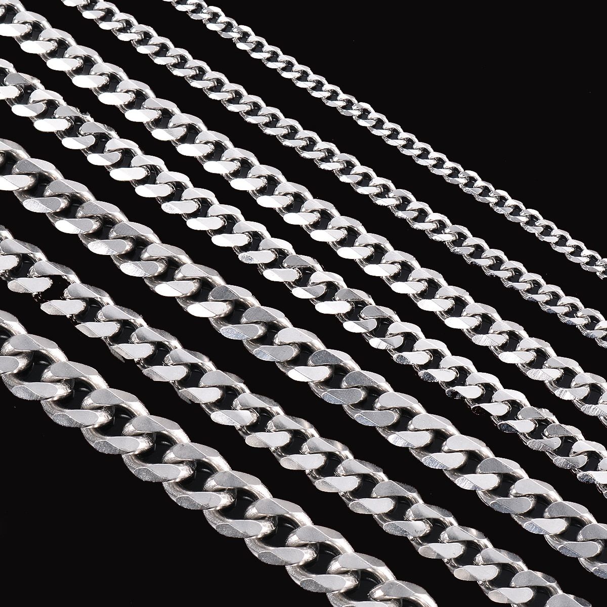 1 piece Size 3.6mm-9mm Men's Necklace Stainless Steel Cuban Link Chain Bracelet Necklace Steel Color Male Jewelry