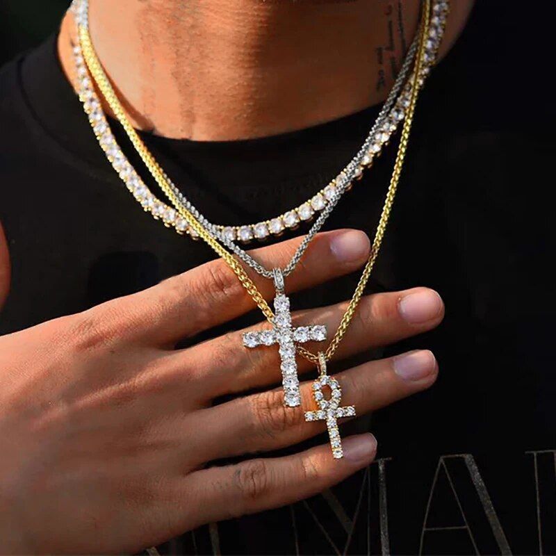 Rap Cross Pendant Necklace For Women Jewelry Female Statement Men Iced Out Chain Wholesale Gold Color HIPHOP Jewelery