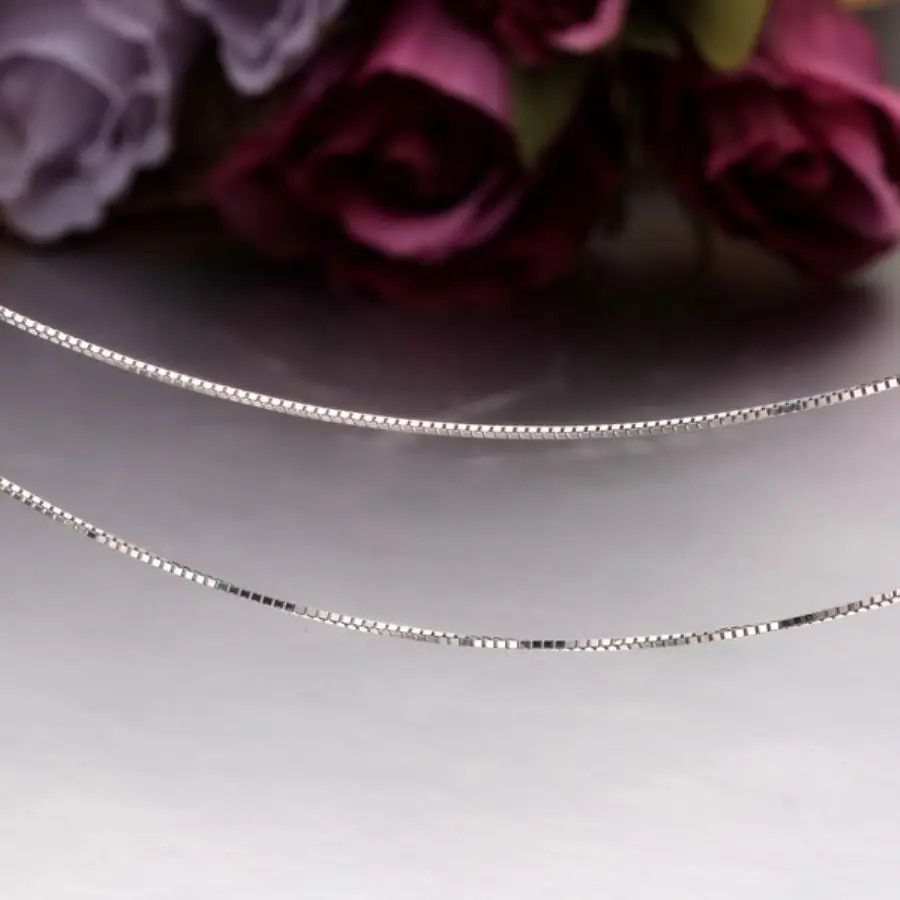 Solid 18K White Gold Necklace Classic 0.8mm Plain Box Link Chain 45cm/40cm Length(very thin)