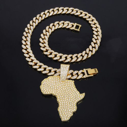 Africa Map Pendant Necklace ✨ Cuban Chain Hip Hop Street Style Jewelry