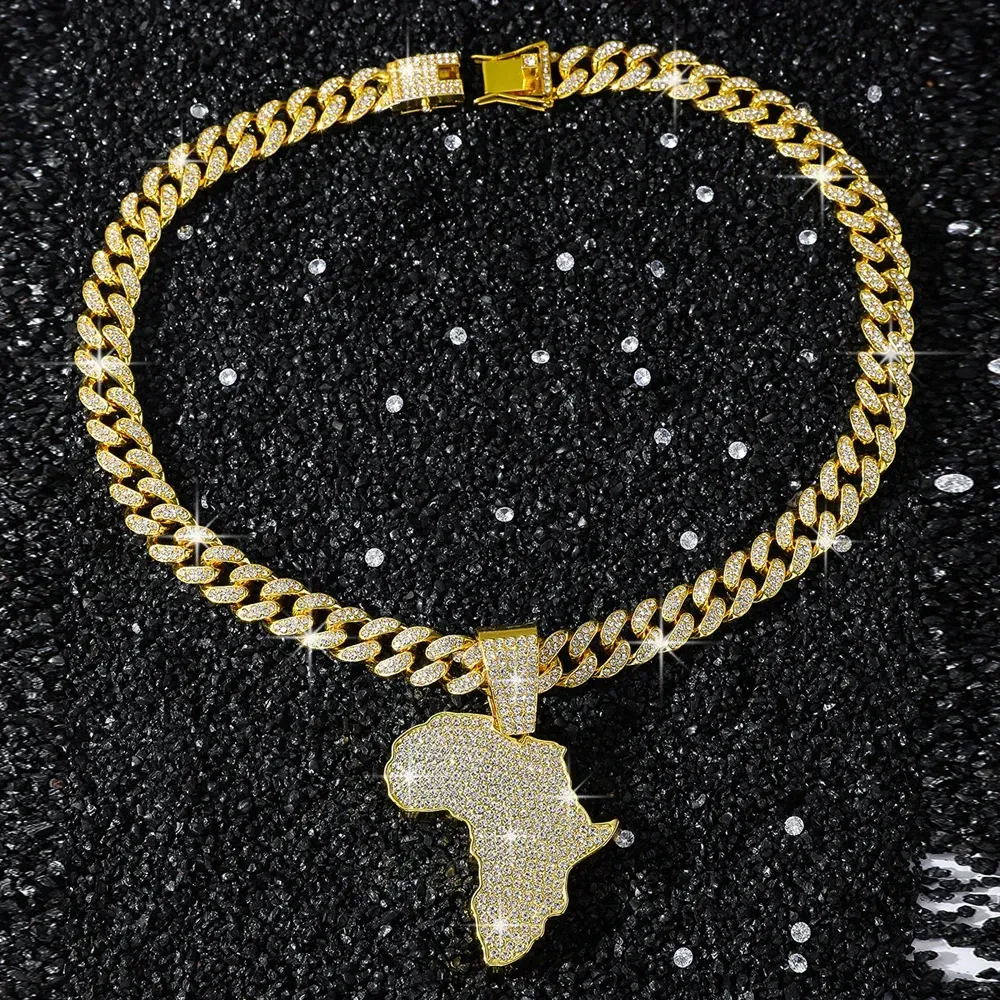 Africa Map Iced Chain Necklace&Hip-Hop
