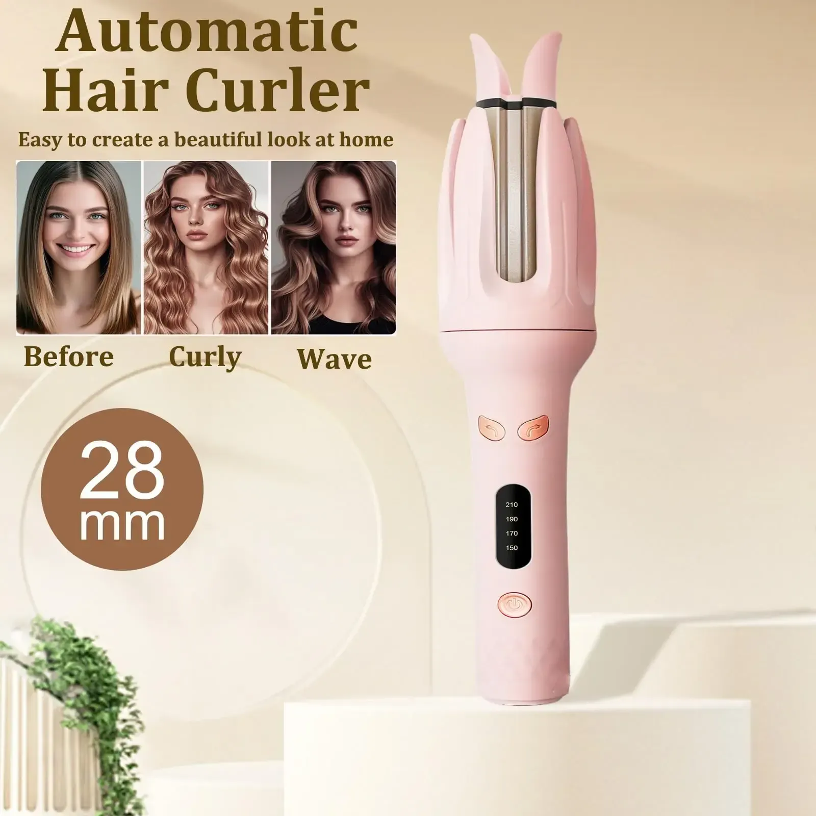 28mm Automatic Hair Curler – Fast Heating Rotating Iron for Natural Hair ✨